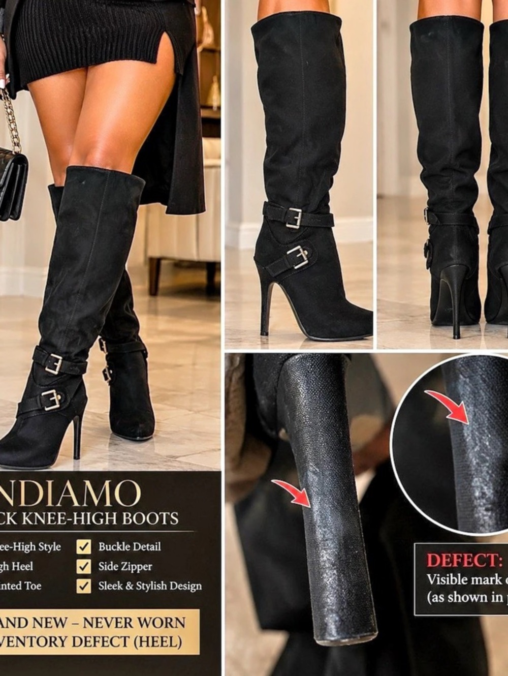 Andiamo Black Knee-High Boots Black Heeled Boots